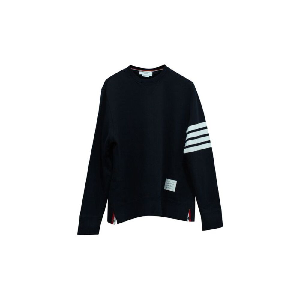 Thom Browne 4-bar Crew Neck Pull Over Sweatshirt in Navy Blue Merino Wool